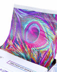 Papier aluminium pop-up pour mèches Vellen Hair – 500 feuilles 12,7 x 28 cm – 15 microns – Plumes de paon